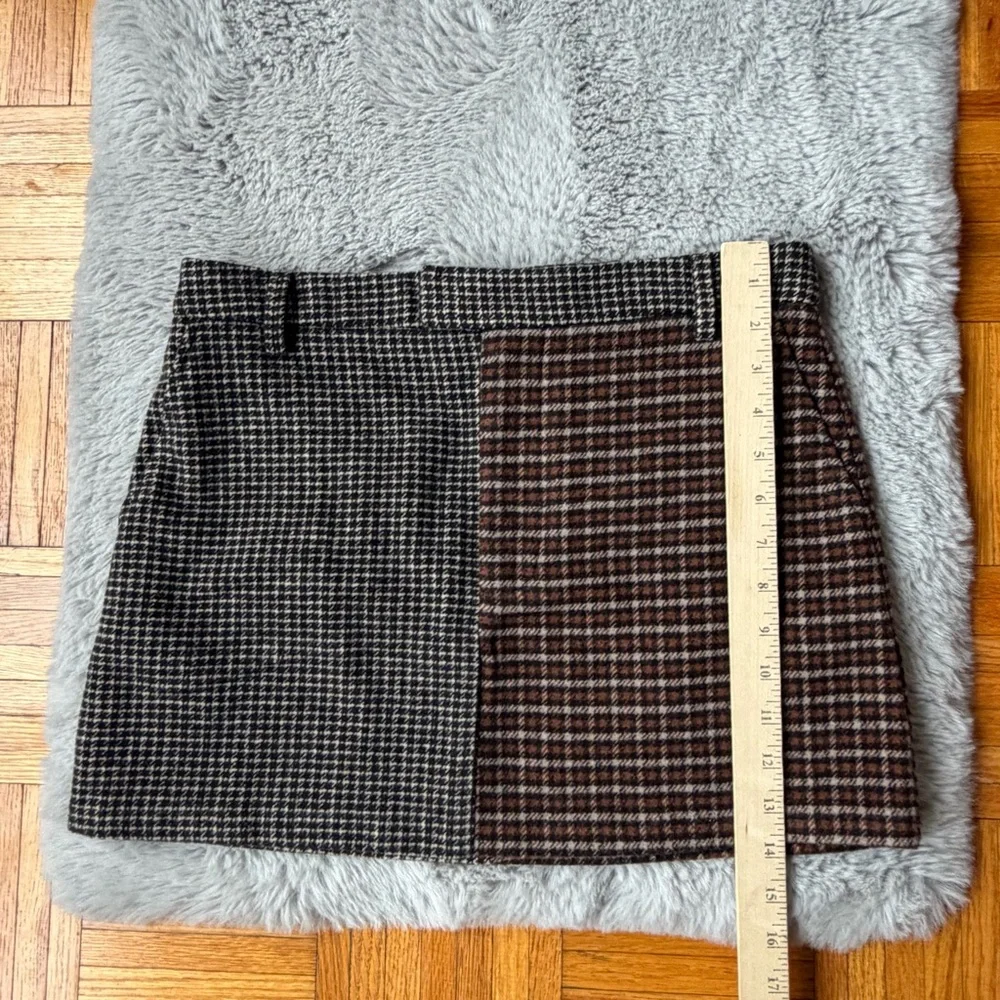 RAILS Mixed Plaid Mini Skirt Houndstooth Wool Blend Brown Black Size Small - Picture 9 of 9